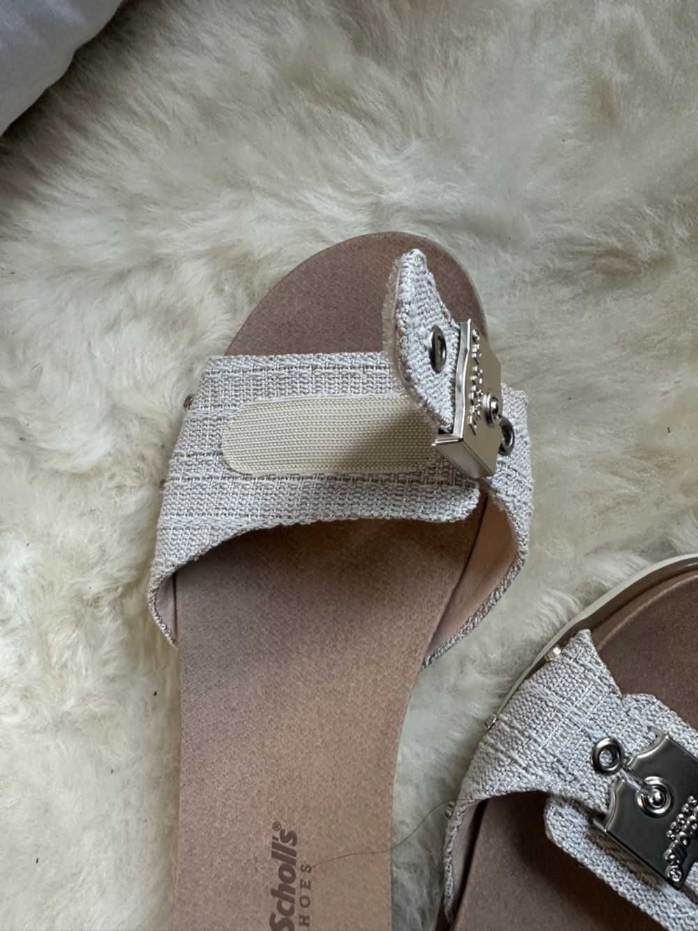 Dr. Scholl’s Nice Iconic Slide Sandals Cream Woven Strap Buckle Comfort Mule - Picture 6 of 11